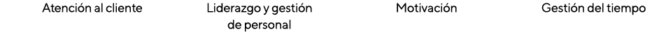 Atención al cliente Liderazgo y gestión de personal Motivación Gestión del tiempo