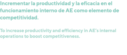 Incrementar la productividad y la eficacia en el funcionamiento interno de AE como elemento de competitividad. To inc...