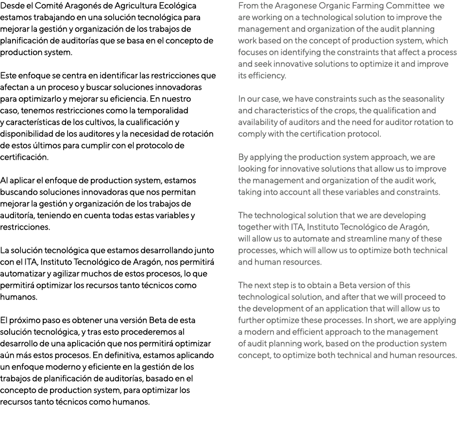 Desde el Comit Aragon s de Agricultura Ecol gica estamos trabajando en una soluci n tecnol gica para mejorar la gest...