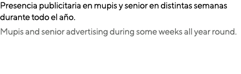 Presencia publicitaria en mupis y senior en distintas semanas durante todo el a o. Mupis and senior advertising durin...