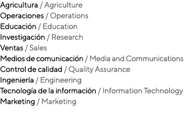 Agricultura / Agriculture Operaciones / Operations Educaci n / Education Investigaci n / Research Ventas / Sales Medi...